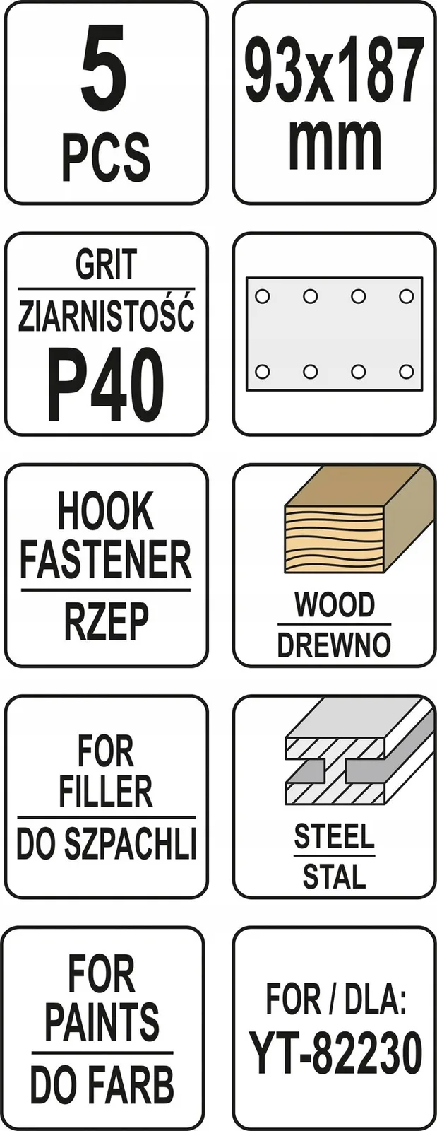 YATO YT-83800 PAPIER ŚCIERNY 90MM X 187MM P40 DLA YT-82230