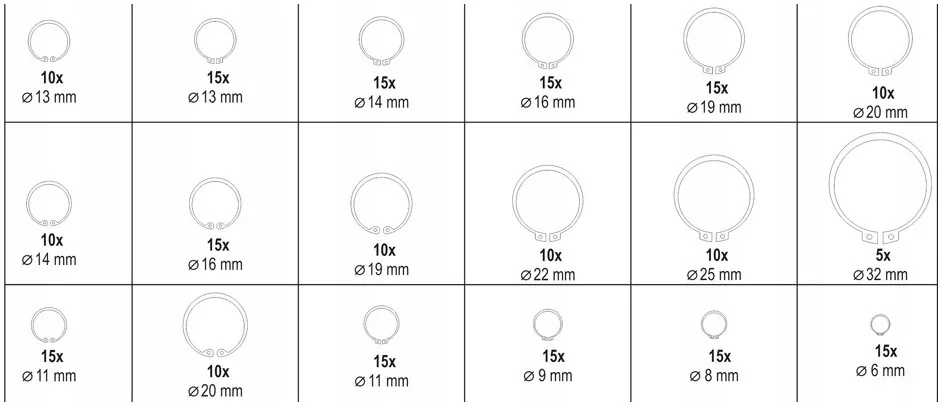 Zestaw pierścieni segera 225 sztuk Yato YT-06882