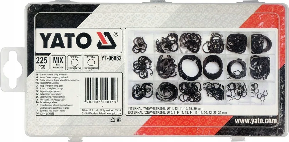 Zestaw pierścieni segera 225 sztuk Yato YT-06882