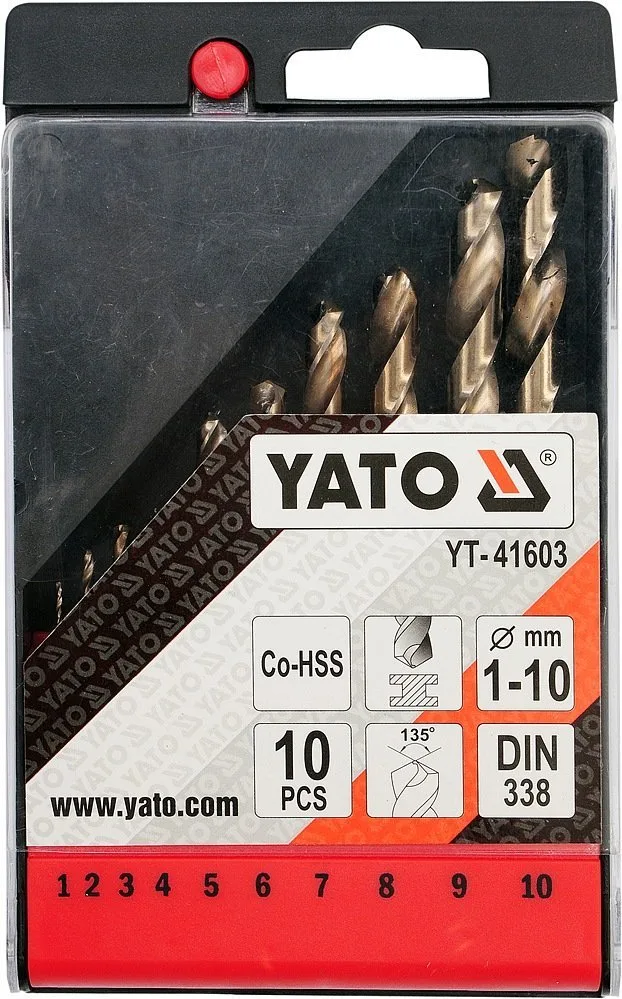 YATO ZESTAW WIERTEŁ DO METALU CO-HSS 10 SZT 1-10MM