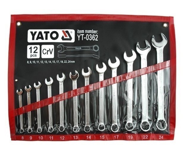 Yato YT-0362 zestaw kluczy płasko-oczkowych komplet płachta 8-24 mm 12 szt